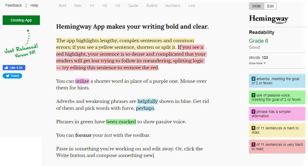 Hemingway Editor tool